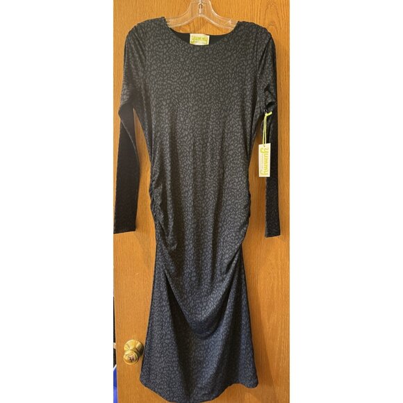 Yummy Sweater Co. Black Animal Print Bodycon Pullover Dress Long Sleeve Sz M - Picture 1 of 5